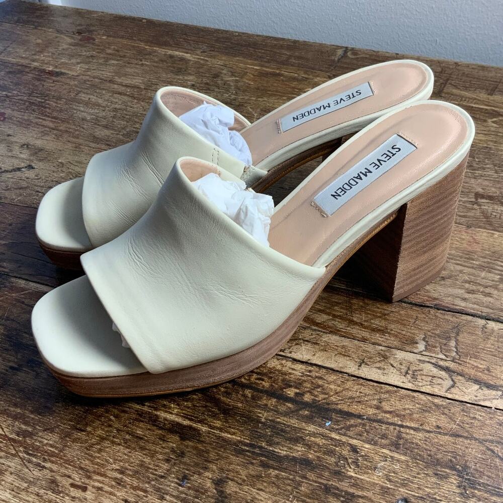 Steve Madden Cream block heel slides size 6.5 - image 3